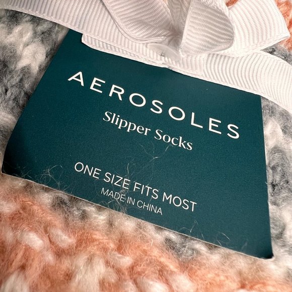 Aerosoles Slipper Socks Tall Pink Gray Faux Sherpa Pom Nordic Fair Isle NWT - Picture 2 of 6